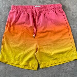Public Record Swimming Shorts Trunks Mens Large‎ Ombre Stretch Drawstring Summer